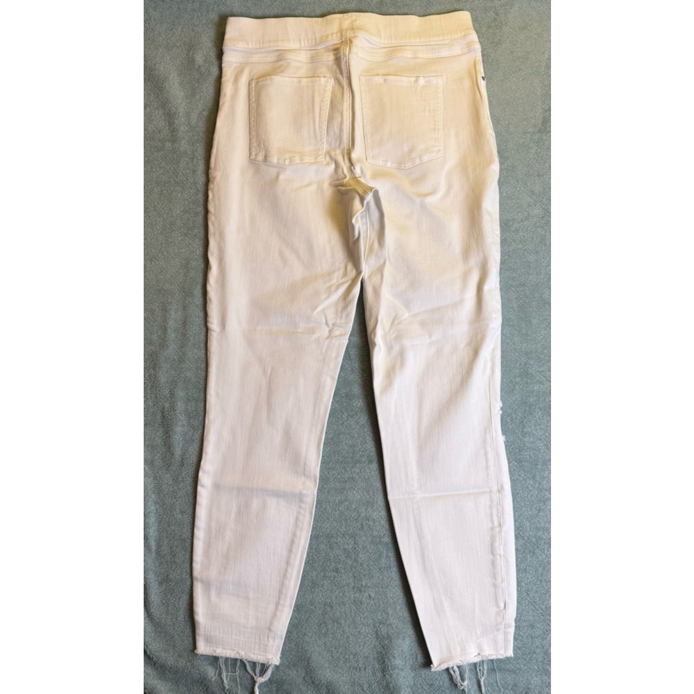 Women's Spanx White Denim Ankle Jeggings Size L Distressed Raw Hem - Picture 2 of 11
